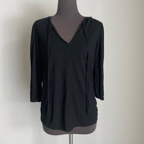 Gap sz XS 3/4 length sleeve V-neck hooded drawstring blouse‎ shirt - Picture 1 of 9